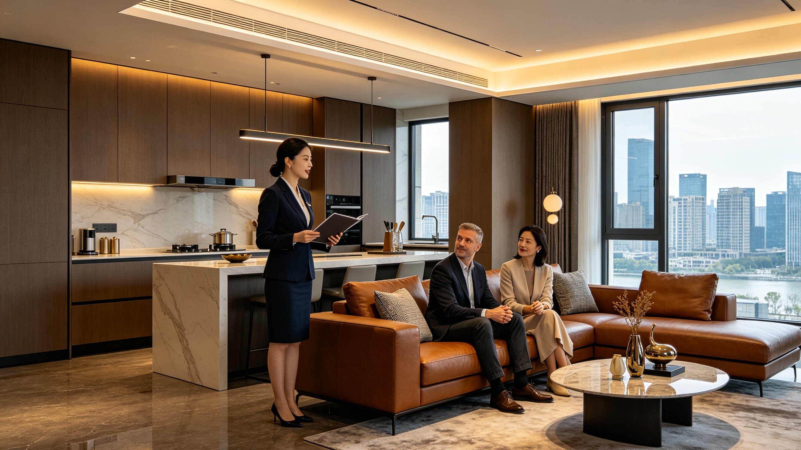 Modern residential apartment buildings in central Beijing expat districts
